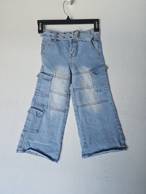 Soho Blue Denim Wide-Leg Cargo Jeans with Belt - Girls' Size 5